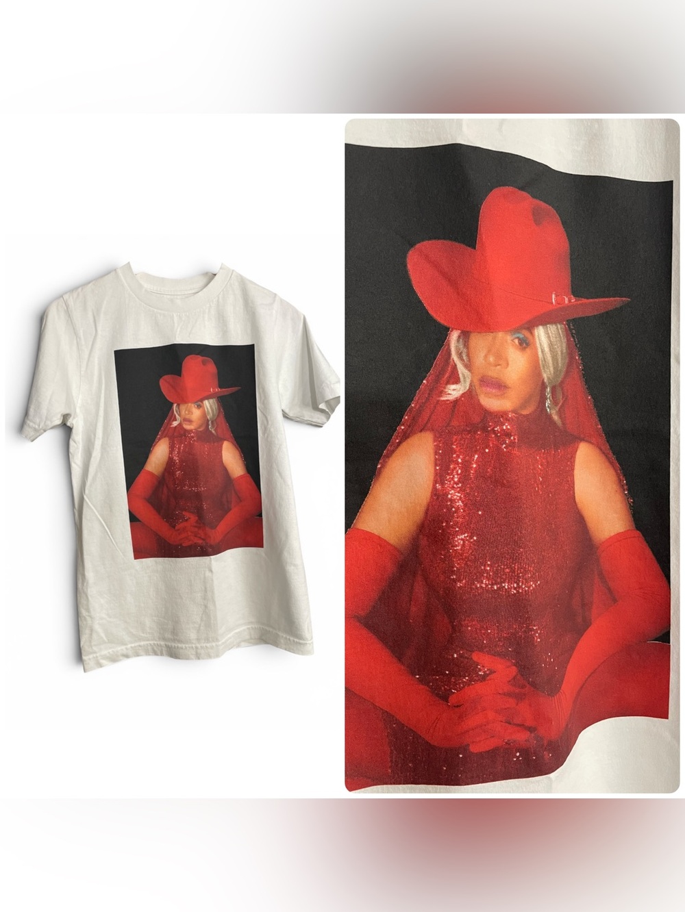 Beyoncé double sided Graphic Tee with Red Fashion Portrait